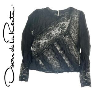 VINTAGE OSCAR DE LA RENTA LACE BLOUSE PEARL BUTTONS SZ XS WHIMSICAL GOTH CORE